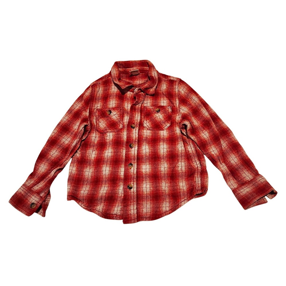 Okie Dokie Boys Red/Cream Plaid Cotton Flannel Button-Up Shirt 5T
